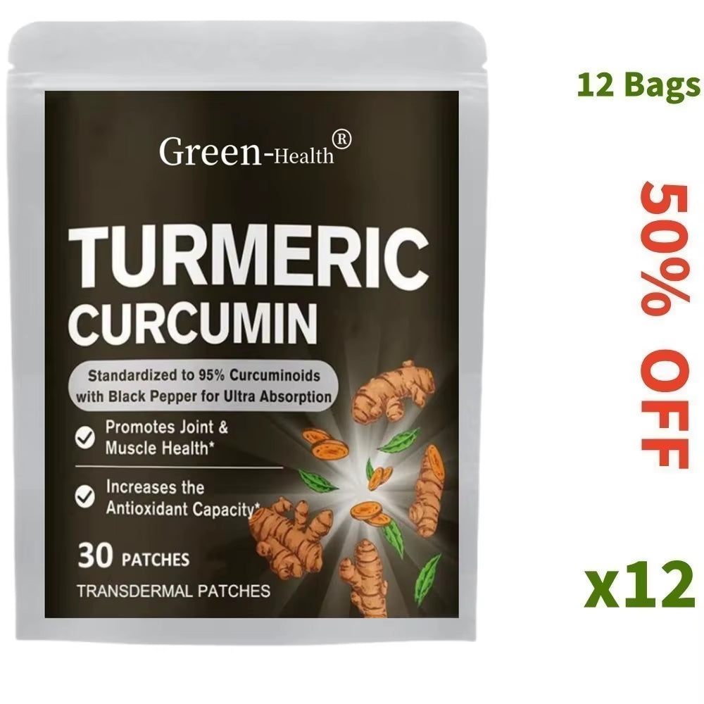 Turmeric Curcumin Transdermal Patches Muscle Support - 30 Patches One Month Supply