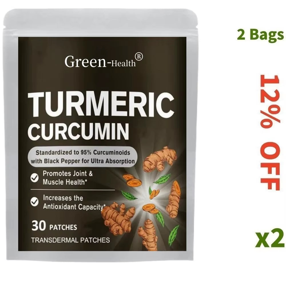 Turmeric Curcumin Transdermal Patches Muscle Support - 30 Patches One Month Supply